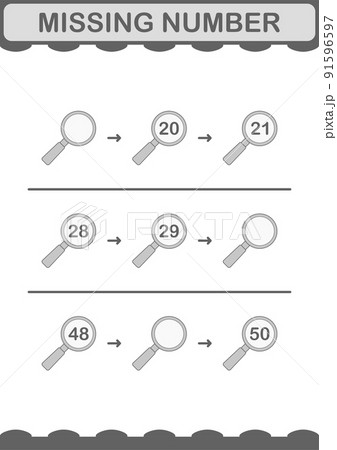 Missing number with Magnifying Glass. Worksheet for kids Missing number with Magnifying Glass. Worksheet for kids 91596597