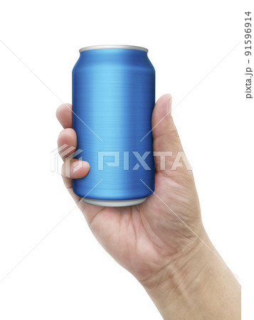 Cans aluminum of on hand isolated on a white background 91596914