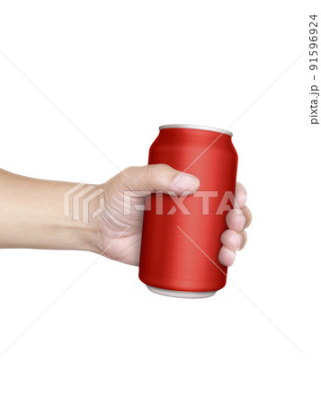 Cans aluminum of on hand isolated on a white background 91596924