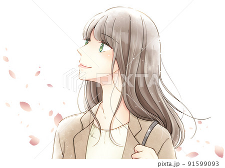 ジャケットを着た女性 横顔 横長 春 ジャケットを着た女性 横顔 横長 春 91599093