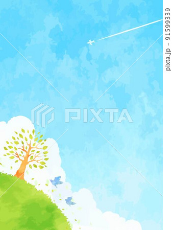 手描きの樹木と青空の風景イラスト 91599339