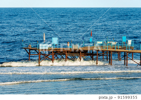 Pier Above the Coral Reef and Seascape of Red Sea - Egypt Africa Pier Above the Coral Reef and Seascape of Red Sea - Egypt Africa 91599355