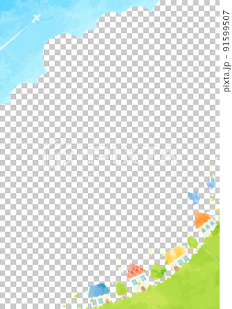 Idyllic hand-painted townscape illustration 91599507