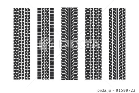 Auto tire tread seamless elements. Car tire patterns, wheel tyre tread track. Tyre print. Set of vector illustrations isolated on white background 91599722