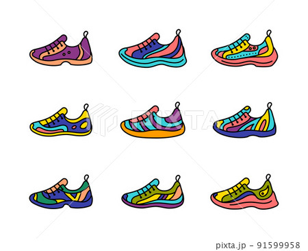 Sneaker Shoes Thin Line Color Icons Set for Training. Vector illustration of Fitness Sport Footwear Icon 91599958
