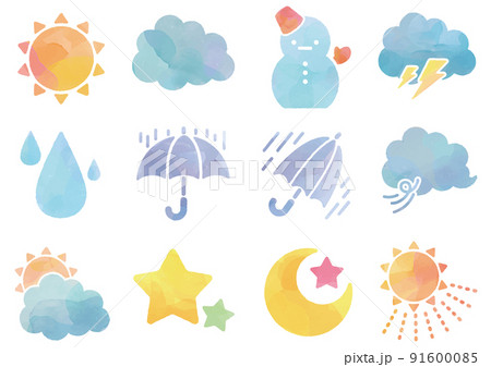 水彩風の天気アイコンセット 水彩風の天気アイコンセット 91600085