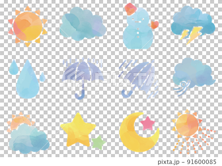 水彩風の天気アイコンセット 水彩風の天気アイコンセット 91600085