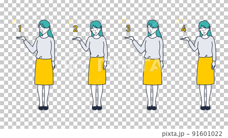 Illustration material of a woman explaining using the numbers of 1234 91601022