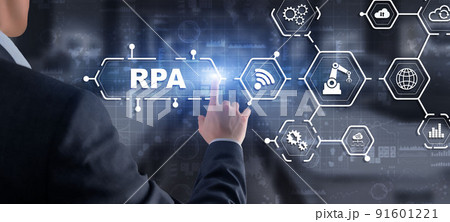 RPA. Robotic process automation concept on virtual screen RPA. Robotic process automation concept on virtual screen 91601221