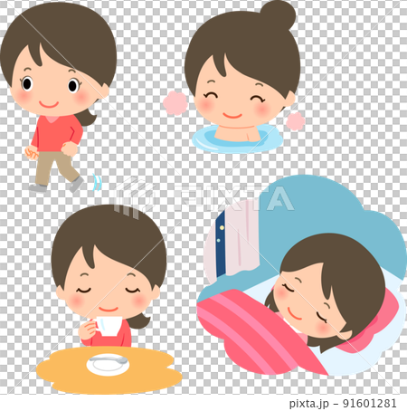 運動や入浴でリラックスする女性のイラスト素材