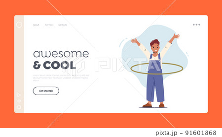 Funny Boy Playing with Hula Hoop Landing Page Template. Child Happy Spare Time Recreation. Kid Rolling and Spinning Ring Funny Boy Playing with Hula Hoop Landing Page Template. Child Happy Spare Time Recreation. Kid Rolling and Spinning Ring 91601868