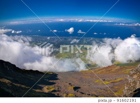 Panorama landscape from the top of Pico volcano at hiking, azores, Portugal 91602191