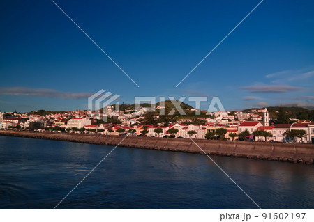 Sea view to Horta marina and city, Faial island, Azores, Portugal Sea view to Horta marina and city, Faial island, Azores, Portugal 91602197