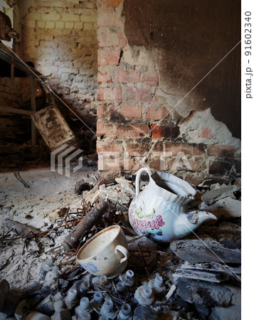 The abandoned building after fire. Shallow dof. 91602340