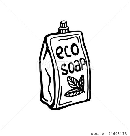 packaging with liquid soap. Doodle style 91603158