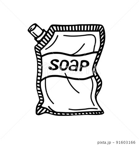 packaging with liquid soap. Doodle style packaging with liquid soap. Doodle style 91603166