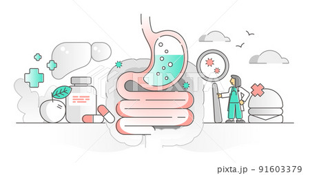 Gastroenterology as stomach and digestive system monocolor outline concept Gastroenterology as stomach and digestive system monocolor outline concept 91603379