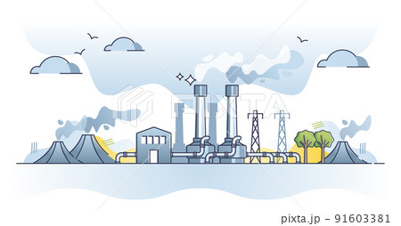 Geothermal energy plant as green and renewable electricity outline concept 91603381