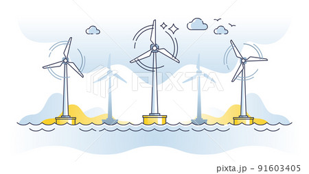 Offshore windmill system outline concept. Electrical energy generators. Offshore windmill system outline concept. Electrical energy generators. 91603405