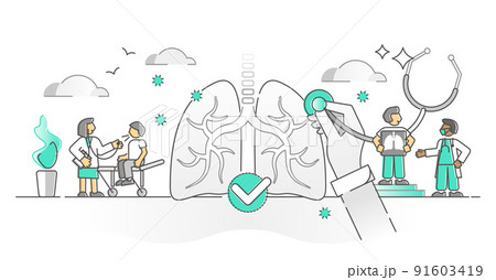 Pulmonology as lungs and respiratory air breathing monocolor outline concept 91603419