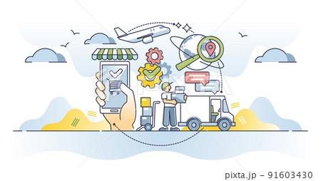 Supply chain management or SCM with logistics planning outline concept 91603430