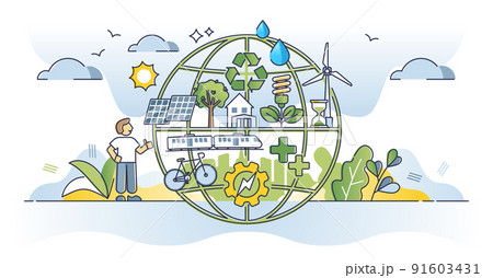 Sustainable communities and green environment awareness outline concept 91603431