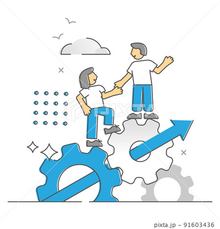 Teamwork effective assistance and collaboration monocolor outline concept 91603436