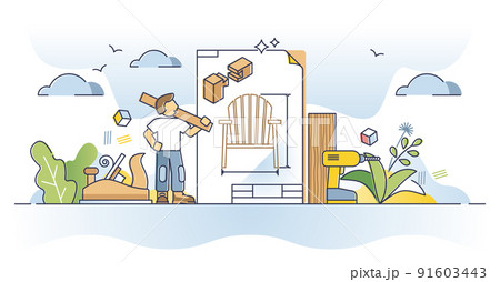 Woodworking plans with wood chair project sketch blueprint outline concept 91603443