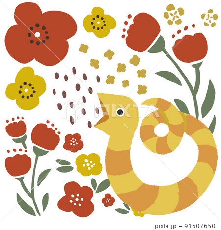 お花とヘビ　赤 91607650