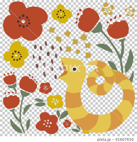 お花とヘビ　赤 91607650