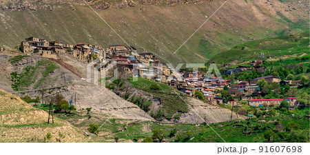 ancient mountain village Chokh in Dagestan, general view ancient mountain village Chokh in Dagestan, general view 91607698