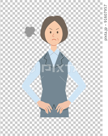 雙手叉腰而生氣的中層女商人 雙手叉腰而生氣的中層女商人 91607957