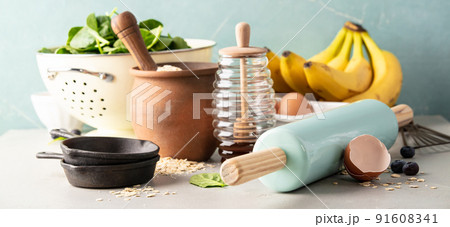 Ingredients for cooking or baking, close up 91608341