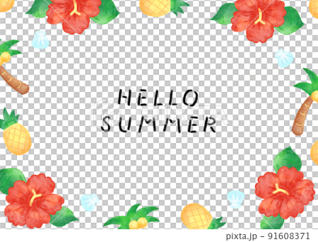 Watercolor hand-painted natural cute summer resort hibiscus frame 91608371