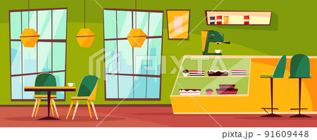 Cafe or cafeteria interior vector cartoon illustration 91609448