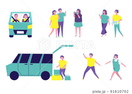 旅行する人々のイラストセット 旅行する人々のイラストセット 91610702