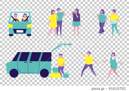 旅行する人々のイラストセット 旅行する人々のイラストセット 91610702
