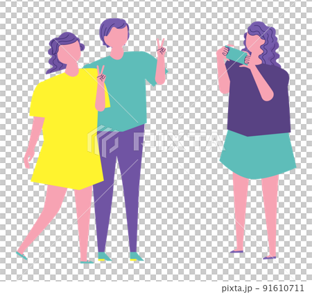 スマホで写真を撮る人たちのイラスト 91610711