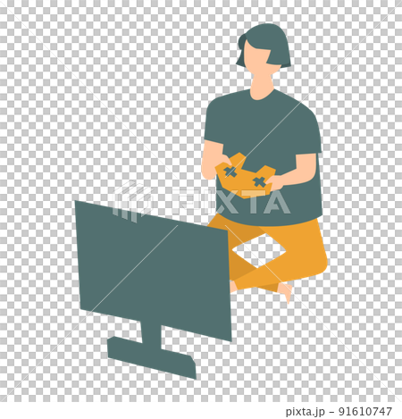 ゲームをする男性のイラスト 91610747