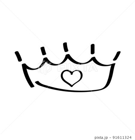 Crown icon vector in doodle style. Outlines royal family sign. Simple diadems for princess. 91611324