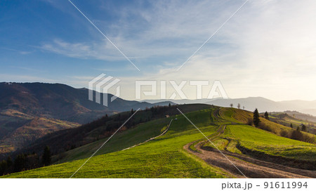 Carpathian mountains, Ukraine. Mountains during sunset. Beautiful natural landscape in the summer time 91611994