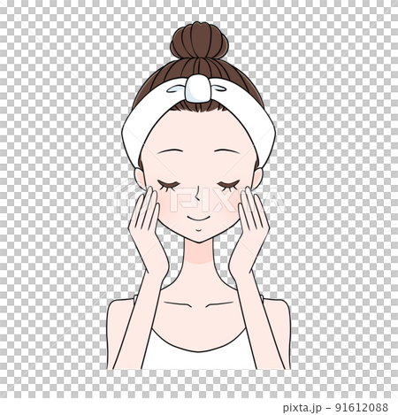 なんだかお肌の調子がいいみたい スキンケア 目を閉じ両手を頬にあてる女性のイラスト なんだかお肌の調子がいいみたい スキンケア 目を閉じ両手を頬にあてる女性のイラスト 91612088