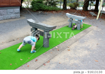 長崎県雲仙市　淡島神社の鳥居くぐり 91613130