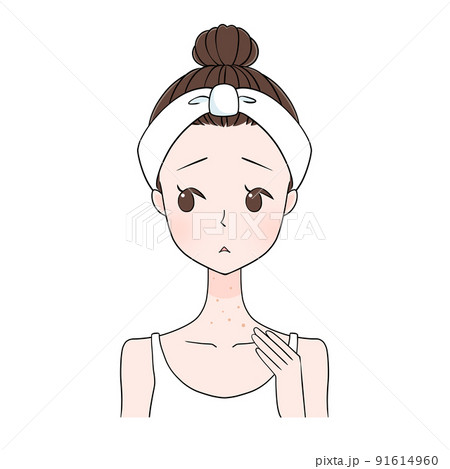 肌トラブル  首のポツポツを気にする女性のイラスト 肌トラブル  首のポツポツを気にする女性のイラスト 91614960