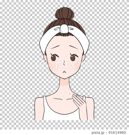 肌トラブル  首のポツポツを気にする女性のイラスト 肌トラブル  首のポツポツを気にする女性のイラスト 91614960