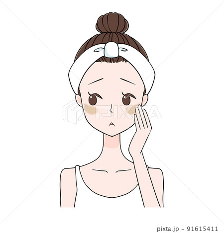 肌トラブル 肝斑に悩む女性のイラスト 肌トラブル 肝斑に悩む女性のイラスト 91615411