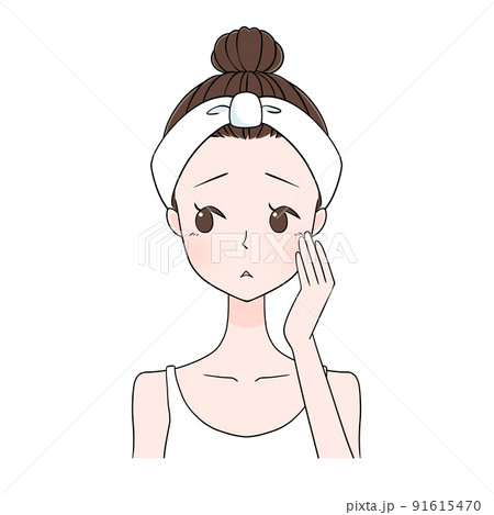 肌トラブル　小じわに悩む女性のイラスト 91615470