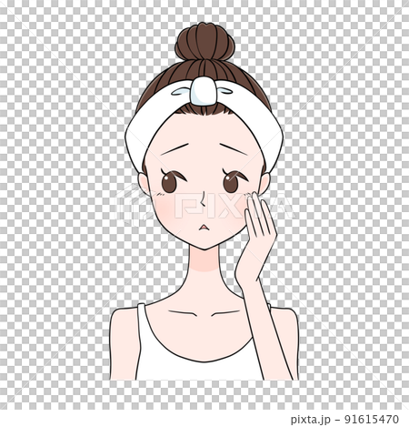 肌トラブル　小じわに悩む女性のイラスト 91615470