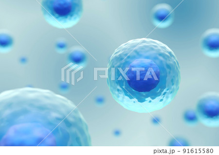 Cells membrane with nucleus are floating . Medical and science concept background . 3D render . 91615580