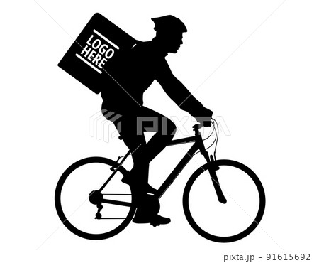 delivery service courier riding bicycle, silhouette - vector delivery service courier riding bicycle, silhouette - vector 91615692